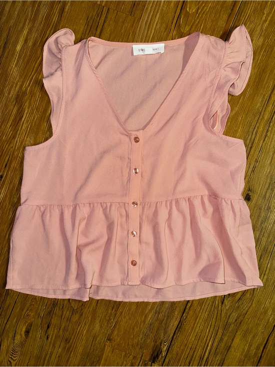Pink Rose Tops - Pink Rose Light Pink Button-Front Ruffle Peplum Top